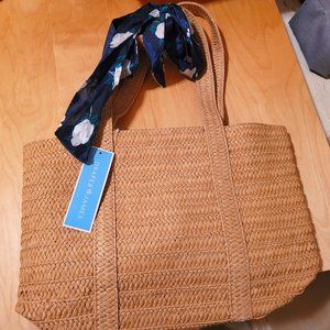 Draper James Straw Bag with Floral Scarf NWT
